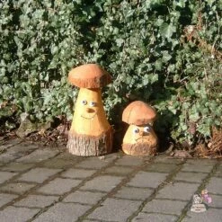 2er Set Dekofiguren - Einzigartige Pilzskulpturen Aus Holz - Pilze