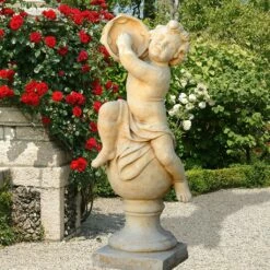 Barocke Gartenskulptur Mit Putte - Tamburo
