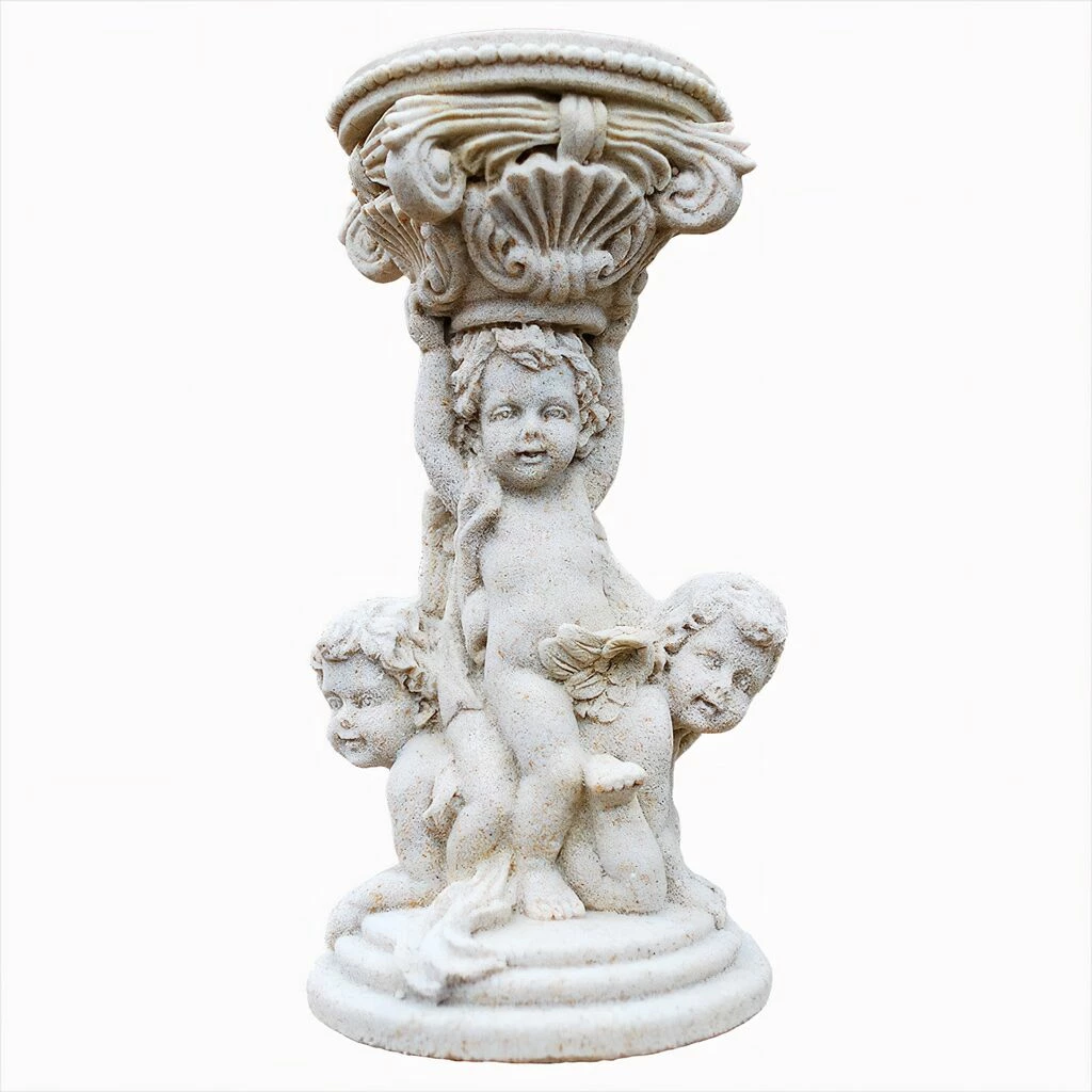 Barocke Steinguss Kerzenhalterskulptur Putte - Hagenia 3 Barocke Steinguss Kerzenhalterskulptur Putte - Hagenia