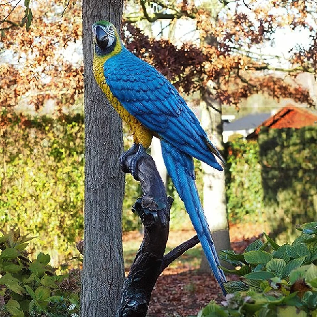 Blauer Ara Auf Ast Aus Bronze Als Gartenskulptur - Papagei Tommi 3 Blauer Ara Auf Ast Aus Bronze Als Gartenskulptur - Papagei Tommi
