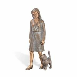 Bronze Frau Im Kleid Mit Katze Geht Spazieren - Dekoskulptur - Miola & Miro