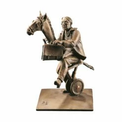 Bronze Mann Mit Aktentasche Und Steckpferd - Der Wild Gewordene Amtsschimmel