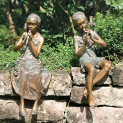 Bronzestatuen Flötenspieler Set - Limitierte Auflage - Mädchen Und Junge Set
