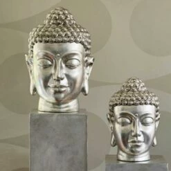 Buddha Kopf Aus Polystone - Silber - Indoor - Lemlem
