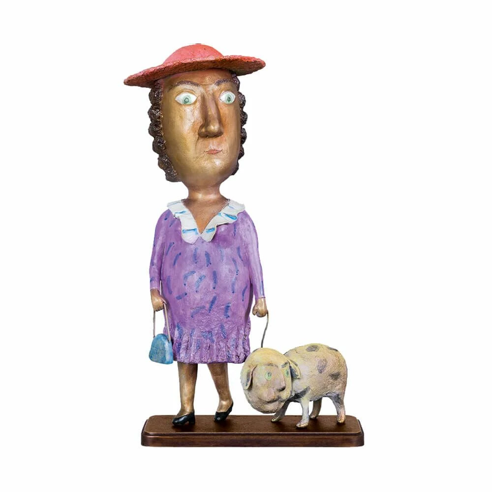 Dame Mit Hund - Bunte Bronzeskulptur Vom Künstler - Lady With A Dog 3 Dame Mit Hund - Bunte Bronzeskulptur Vom Künstler - Lady With A Dog