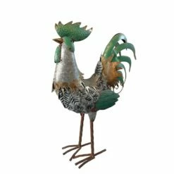 Deko Hahn Aus Metall Für Den Garten - Grün & Gold - Ohana