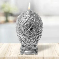 Dekoratives Schmuck-Ei Aus Wachs - Silberne Kerze - Vegan - Nesken