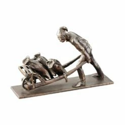 Designer Bronzeskulptur Bauer Mit Sackkarre - Müller Mit Schubkarre