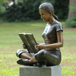 Edle Bronzeskulptur - Lesendes Mädchen Mit Buch