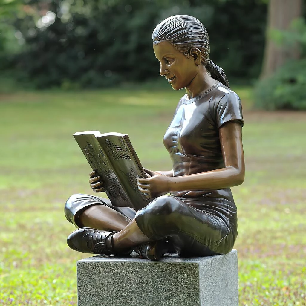 Edle Bronzeskulptur - Lesendes Mädchen Mit Buch 4 Edle Bronzeskulptur - Lesendes Mädchen Mit Buch – Bild 2