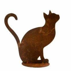 Eisen Dekofigur Katze Sitzt Und Schaut Nach Oben - Fila Sitzt