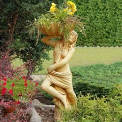 Elegante Frauen Gartenskulptur Aus Steinguss Mit Schale - Bepflanzbar - Fiorella -Outlet GARTENTRAUM Store elegante frauen gartenskulptur aus steinguss mit schale bepflanzbar fiorella3