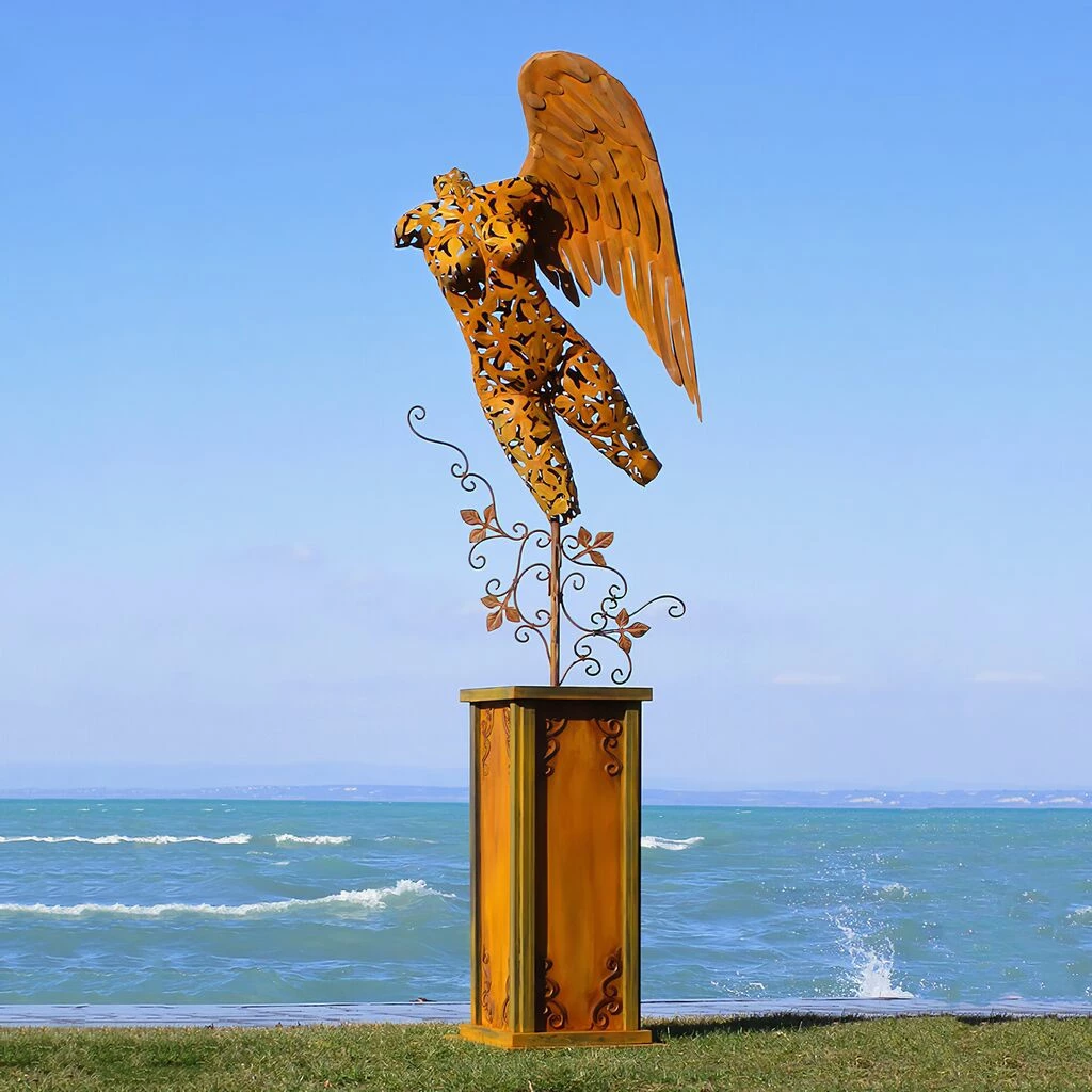 Engel Torso Mit Podest Aus Metall Im Floralen Design - Volantini 4 Engel Torso Mit Podest Aus Metall Im Floralen Design - Volantini – Bild 2