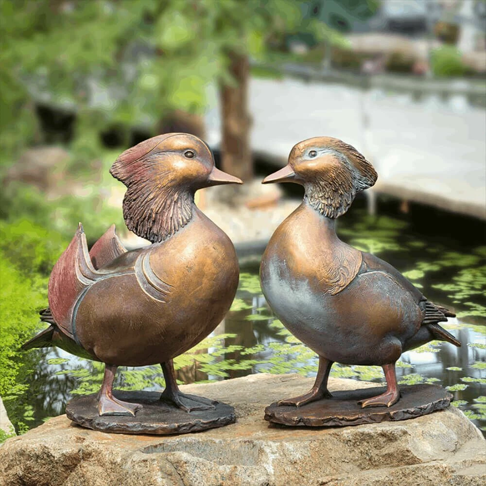 Entenpärchen Aus Wetterfester Bronze - Farbig - Mandarin-Enten 3 Entenpärchen Aus Wetterfester Bronze - Farbig - Mandarin-Enten