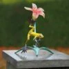 Gelber Frosch Mit Rosa Blüte - Bronze Tierfigur - Frosch Tyra