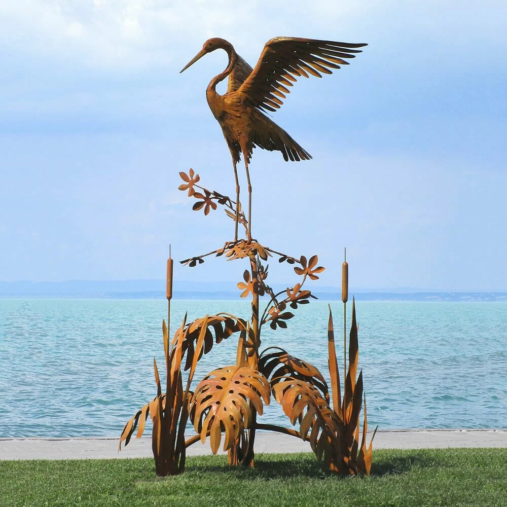 Große Vogelskulptur Aus Metall - Reiher Sitzt Auf Schilf - Atadia 5 Große Vogelskulptur Aus Metall - Reiher Sitzt Auf Schilf - Atadia – Bild 3