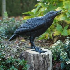 Großer Rabenvogel Schwarz Als Gartenstatue - Rabe Serafina