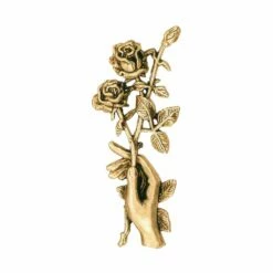 Hand Hält Rosenzweig - Florales Wandrelief Aus Bronze - Rosen In Der Hand