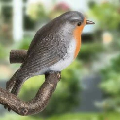 Handbearbeitete Vogelskulptur Auf Zweig Aus Bronze - Rotkehlchen Auf Ast -Outlet GARTENTRAUM Store handbearbeitete vogelskulptur auf zweig aus bronze rotkehlchen auf ast2