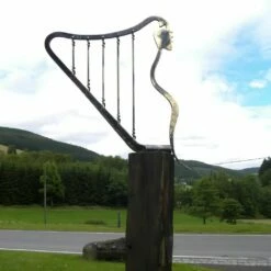 Handgeschmiedete Engelsharfe Aus Bronze Mit Holzsockel - Aingeru