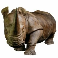 Imposante Nashorn Holzskulptur Geschnitzt In Handarbeit - Iwalani