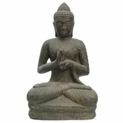 Indische Steinguss Buddha Figur Mit Handhaltung Rad Der Lehre - Chendra