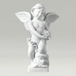 Klassische Garten Engelsfigur Mit Blumen - Marmorguss - Engel Nino
