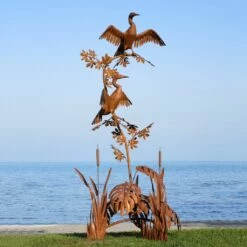 Komoranpaar Aus Metall Sitzt Im Schilf - Skulptur Aus Handarbeit - Kompaara -Outlet GARTENTRAUM Store komoranpaar aus metall sitzt im schilf skulptur aus handarbeit kompaara5