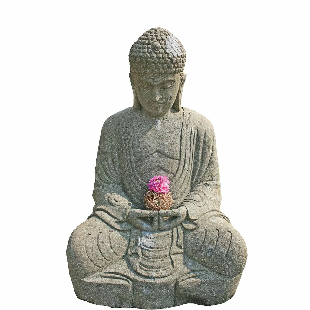 Kunstvoller Sitzender Buddha Aus Stein - Teratei 4 Kunstvoller Sitzender Buddha Aus Stein - Teratei – Bild 2