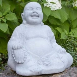 Lachender Buddha Aus Polystone - Zement Optik - Noli