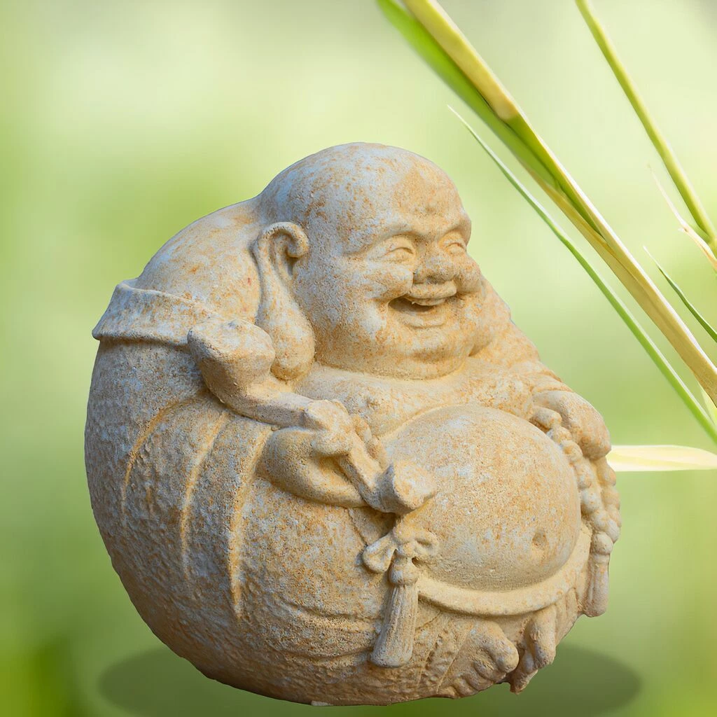 Lachender Buddha Figur Aus Stein - Samanta 4 Lachender Buddha Figur Aus Stein - Samanta – Bild 2