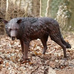 Lebensechte Wolfstatue Braun Aus Bronzeguss Für Den Garten - Wolf Remu