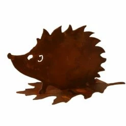 Lebensgroßer Igel Auf Blatt Als Rost Dekoskulptur Für Den Garten - Igel Knuff
