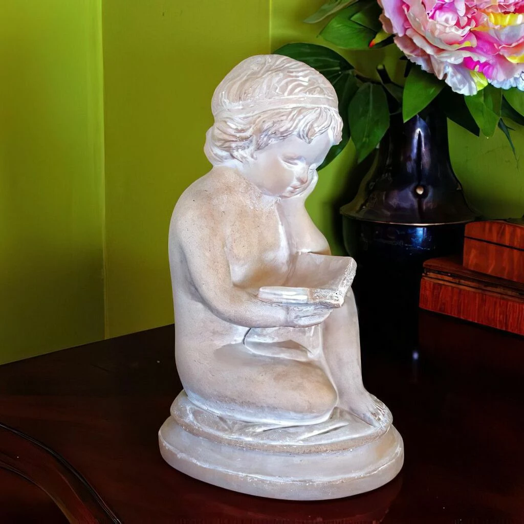 Lesendes Mädchen - Sitzende Kinder Steinguss Figur Mit Buch - Stefania 3 Lesendes Mädchen - Sitzende Kinder Steinguss Figur Mit Buch - Stefania