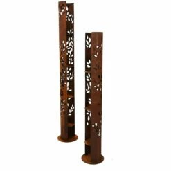 Leuchtsäule Mit Bättern - Rost Metall - Farbenspiel Im Wind