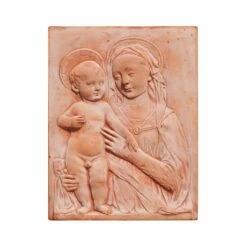 Madonna Mit Kind Auf Wand Relief Terrakotta - Bambino
