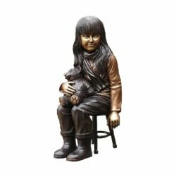Mädchenskulptur Aus Bronze - Sitzend Auf Stuhl - Mädchen Serana