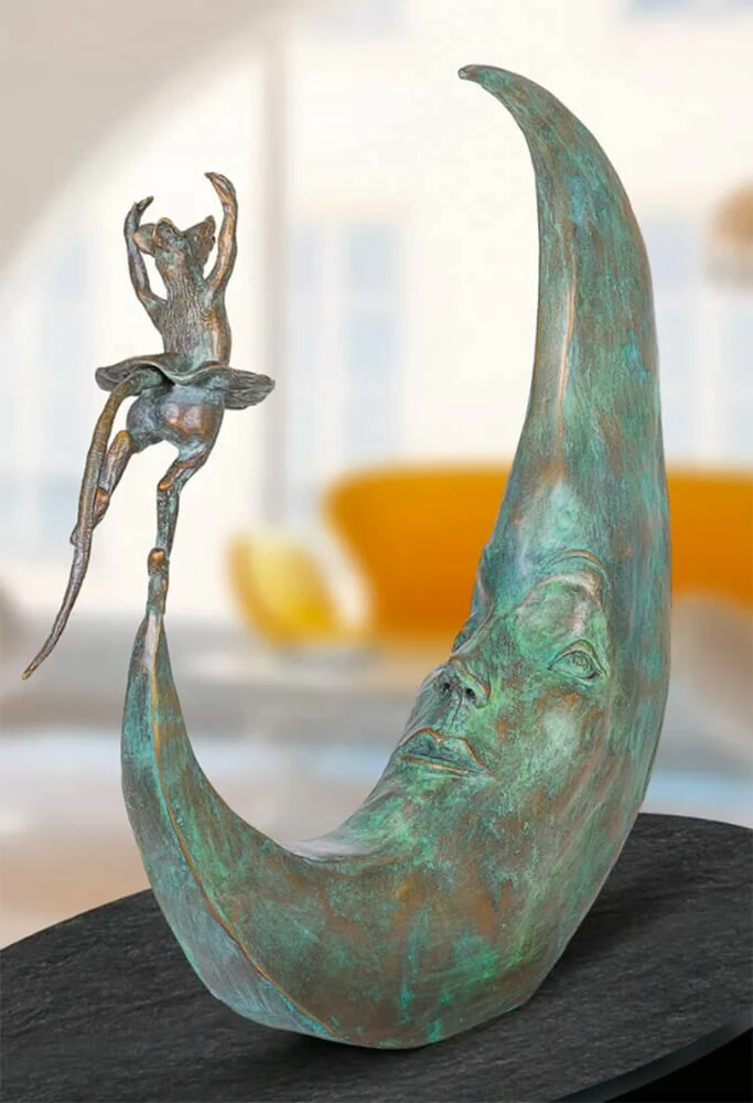 Maus Tanzt Auf Mondsichel Mit Gesicht - Limtierte Bronze - Dance Avec La Lune 6 Maus Tanzt Auf Mondsichel Mit Gesicht - Limtierte Bronze - Dance Avec La Lune – Bild 4