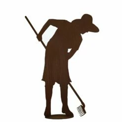 Metall Gartendeko In Rost Optik - Gärtnerin Auf Platte - Gerda /Höhe 125cm