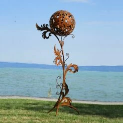 Metall Gartenplastik XXL Im Floralen Design Mit Kugel - Florala -Outlet GARTENTRAUM Store metall gartenplastik xxl im floralen design mit kugel florala4