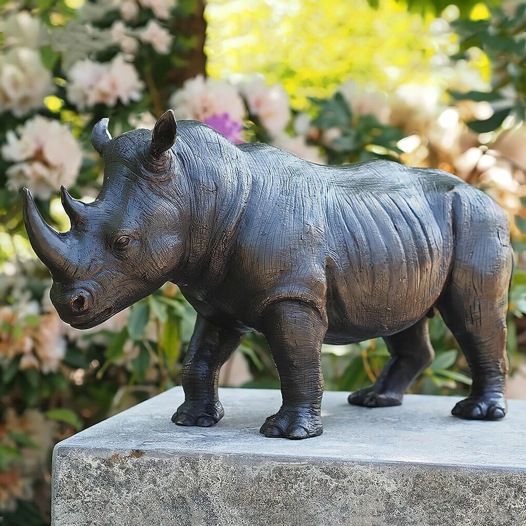 Nashorn Deko Gartenskulptur Aus Bronze - Nashorn 3 Nashorn Deko Gartenskulptur Aus Bronze - Nashorn