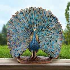 Pfau Tierfigur Aus Bronze Mit Pfauenrad - Farbig - Pfau