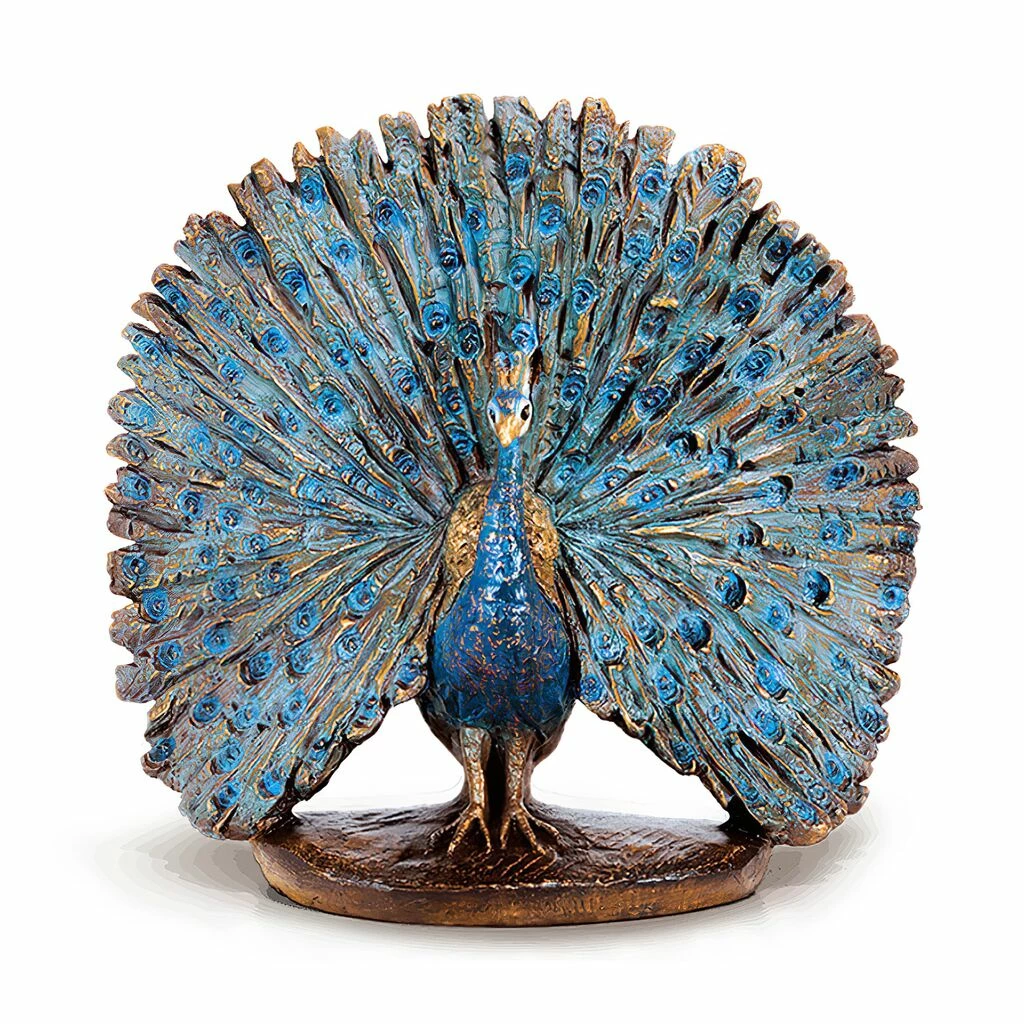 Pfau Tierfigur Aus Bronze Mit Pfauenrad - Farbig - Pfau 4 Pfau Tierfigur Aus Bronze Mit Pfauenrad - Farbig - Pfau – Bild 2