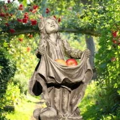 Schöne Stein Mädchen Gartenfigur Als Schale - Florentina