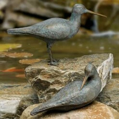 Set Aus 2 Bronze Wasservogel-Statuen - Wasserläufer Set