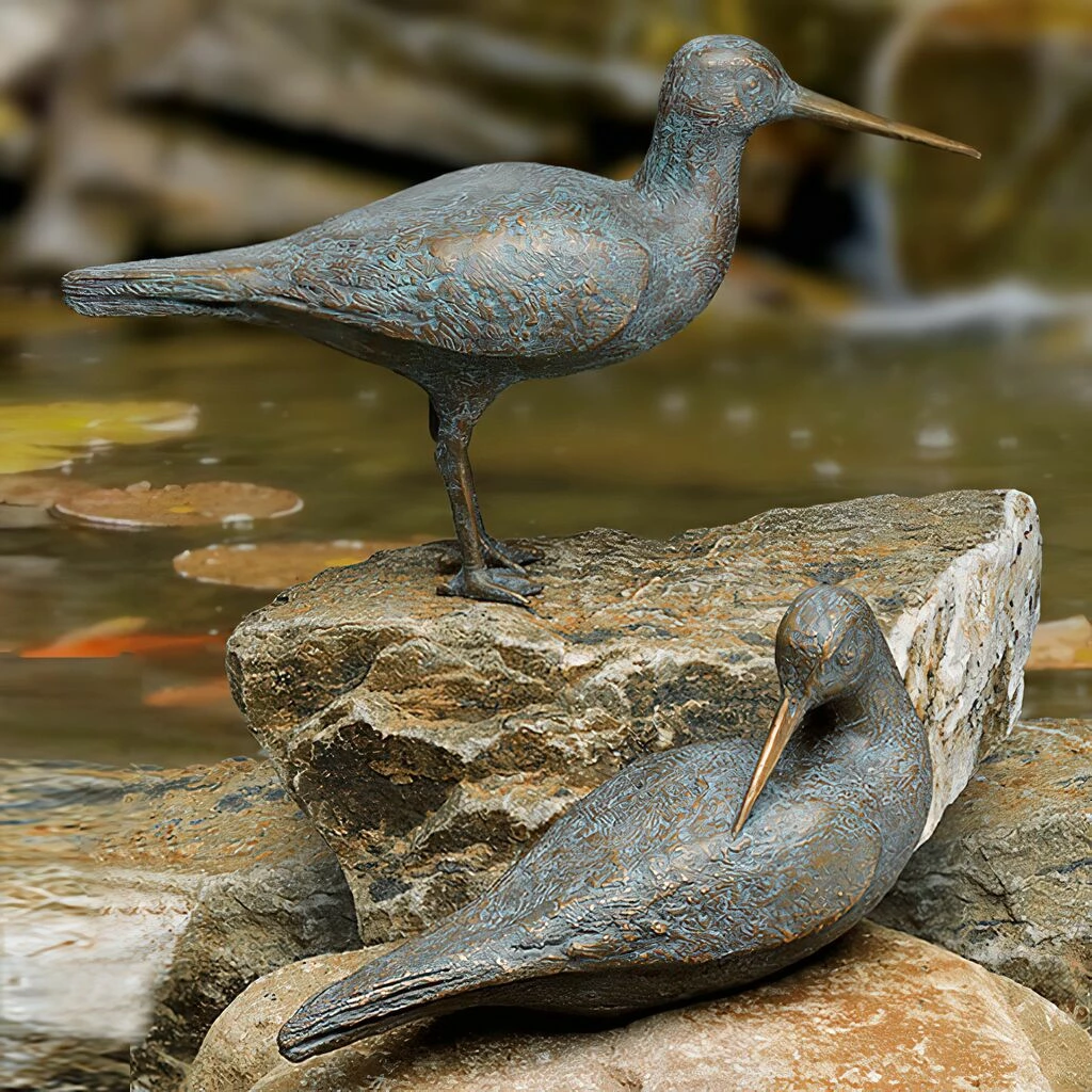 Set Aus 2 Bronze Wasservogel-Statuen - Wasserläufer Set 3 Set Aus 2 Bronze Wasservogel-Statuen - Wasserläufer Set