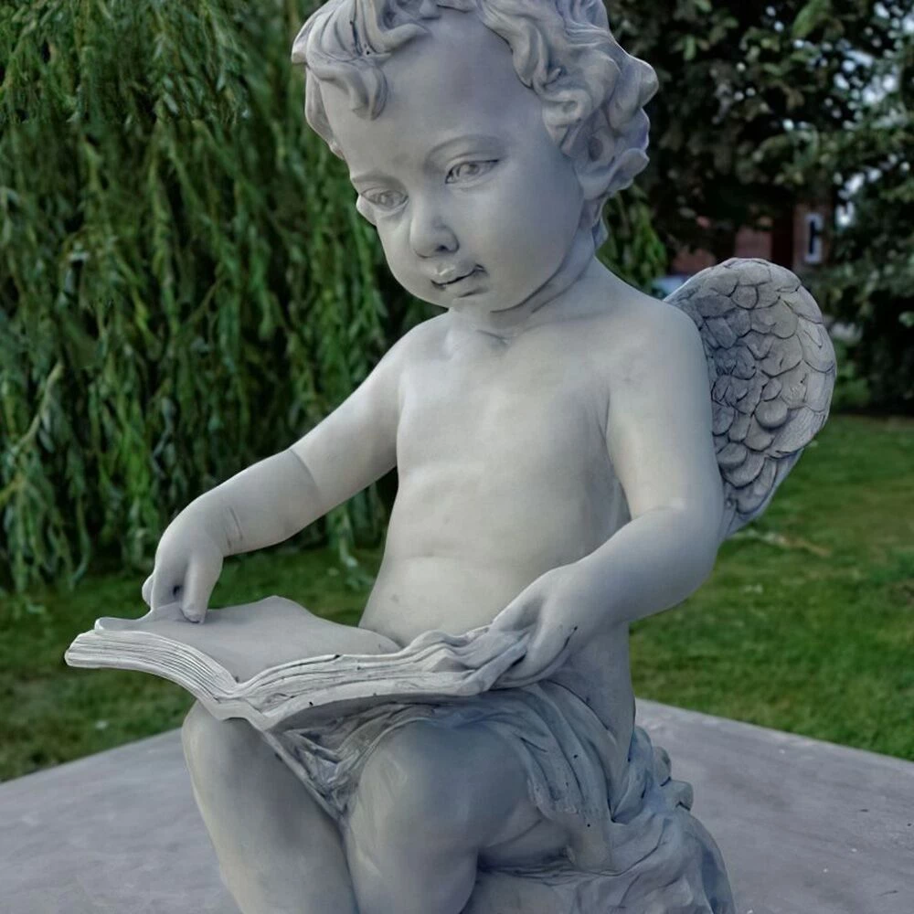 Sitzende Engel Garten Figur Aus Steinguss Mit Buch - Dennis 4 Sitzende Engel Garten Figur Aus Steinguss Mit Buch - Dennis – Bild 2