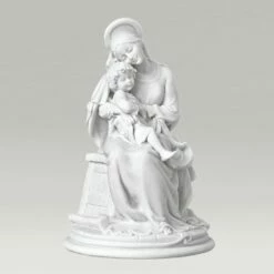 Sitzende Gartenstatue Madonna Mit Kind - Marmorguss - Maria Pia Mater