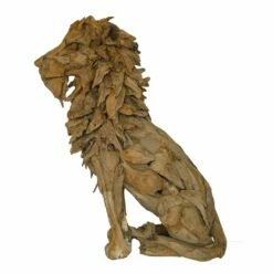 Sitzende Löwen Dekoskulptur Aus Teak Wurzeln In Handarbeit Hergestellt - Rayan