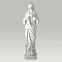 Sohn Gottes Gartenfigur Mit Herz Aus Marmorguss - Heiligstes Herz Jesu